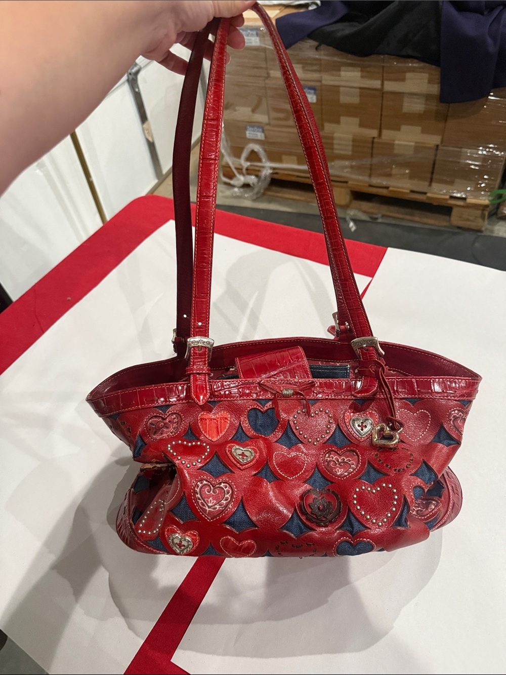 Brighton Red Heart Appliqué Shoulder Bag
